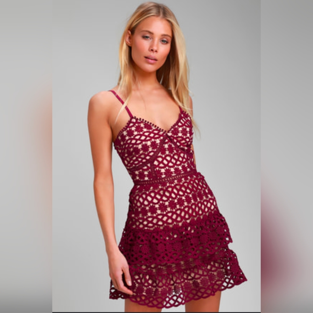 SOLD Beauty and Lace Plum Purple Crochet Lace Mini Dress